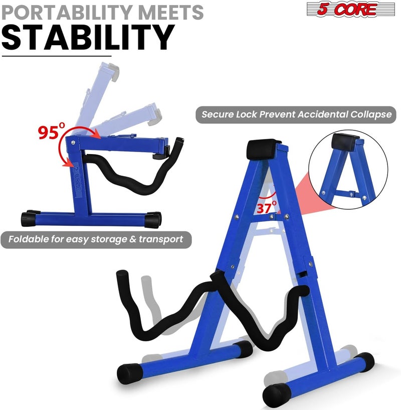 5 Core Guitar Stand A Frame w Soft Foam Arms Non-Slip Rubber Support for Acoustic Electric Bass Guitar Ukulele & Banjo Stand - GSS BLU - Image 3